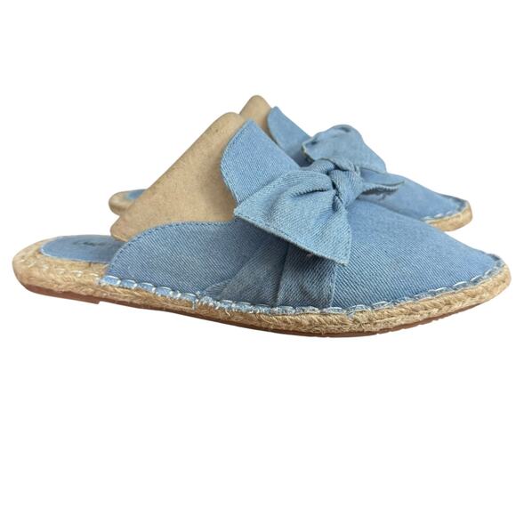 Charlie Paige Womens Espadrille Mules Slip On Flats Bow Blue Denim Shoes sz 8 - Picture 1 of 16